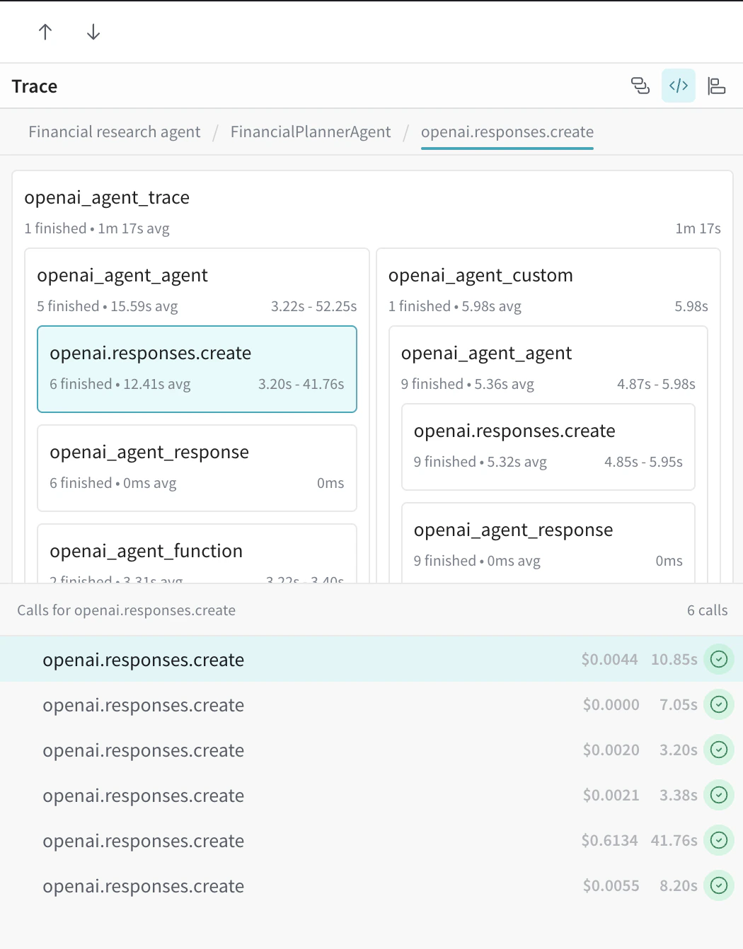 Trace panel code view