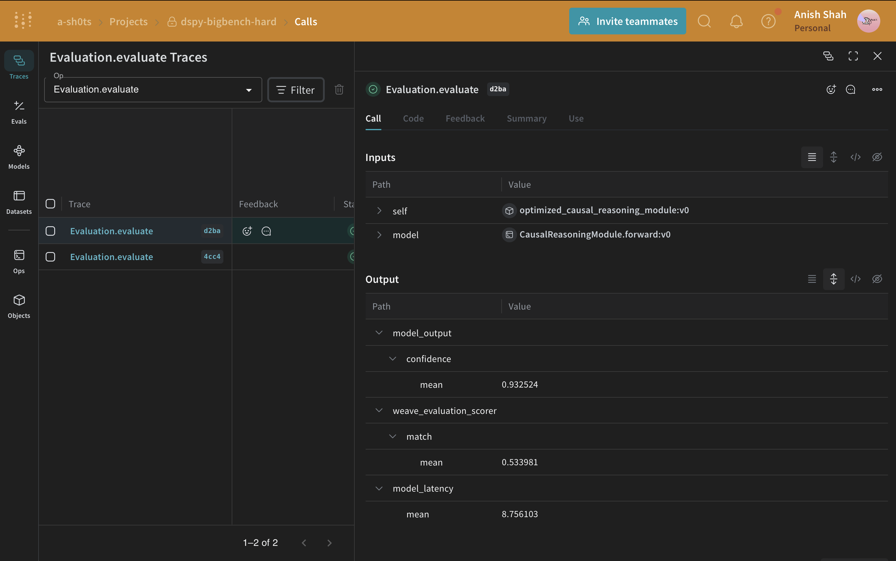 Optimized DSPy program evaluation results with improved performance metrics and output quality