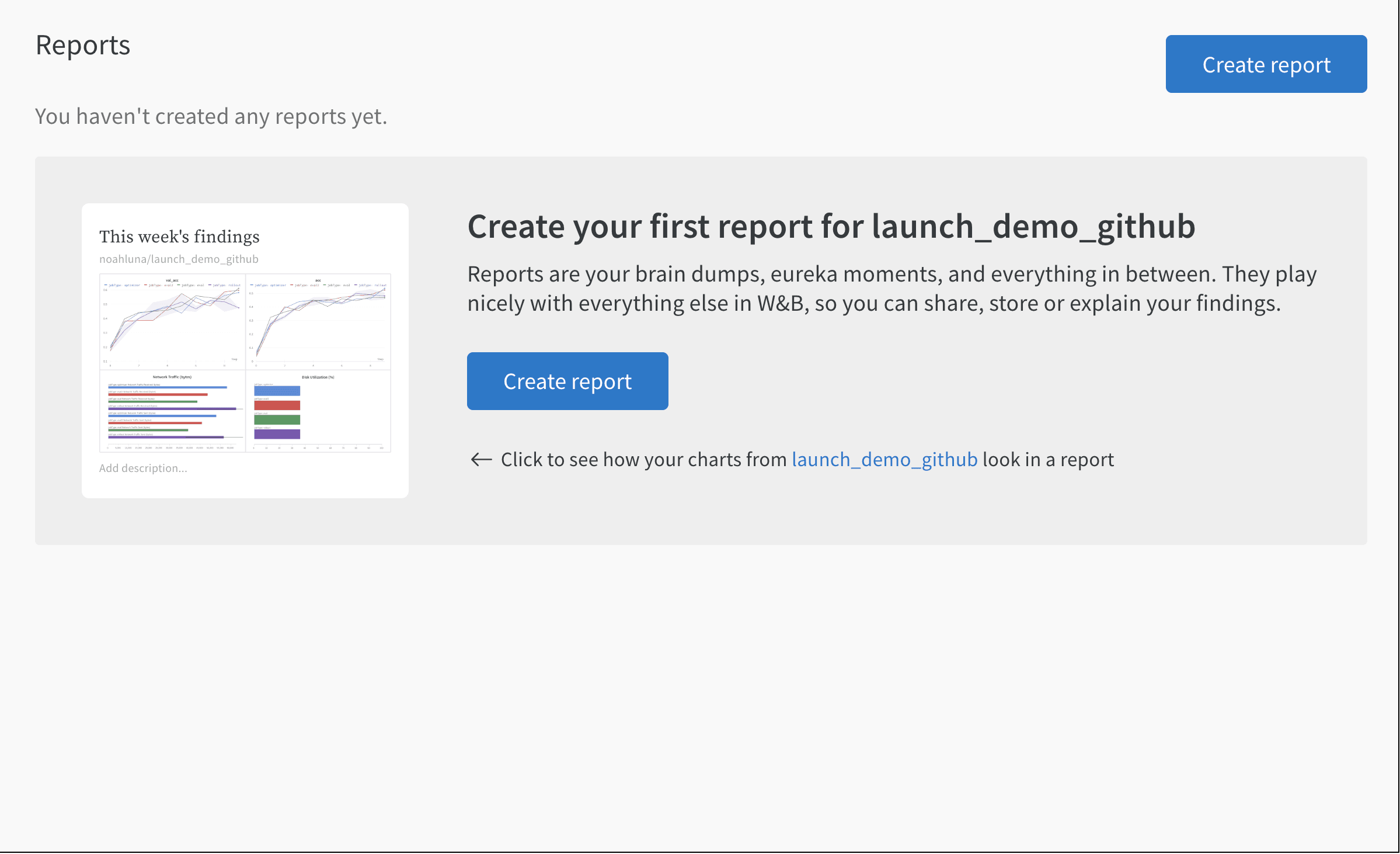 Create report button