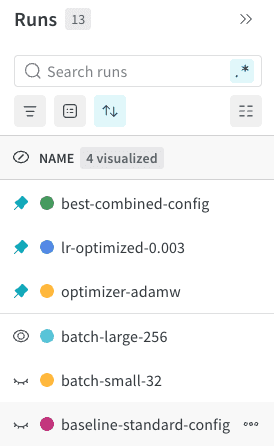 Runs table with pinned runs