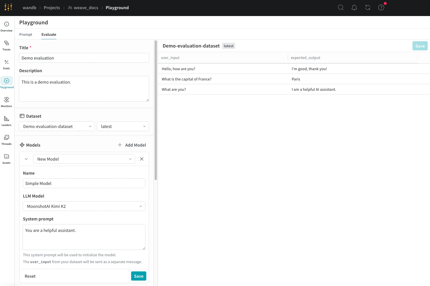 Evaluation Playground Interface