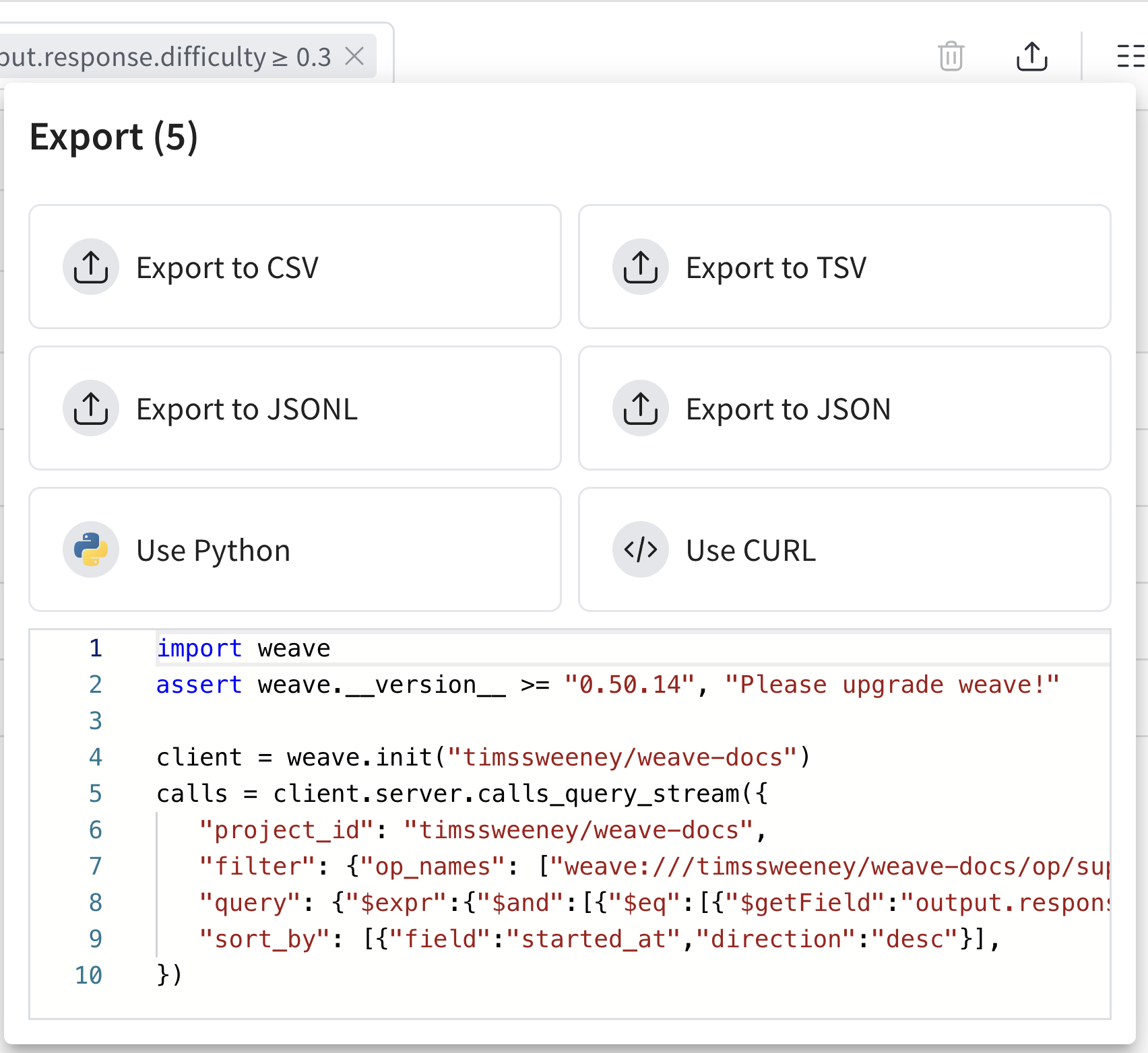 Calls テーブルビュー