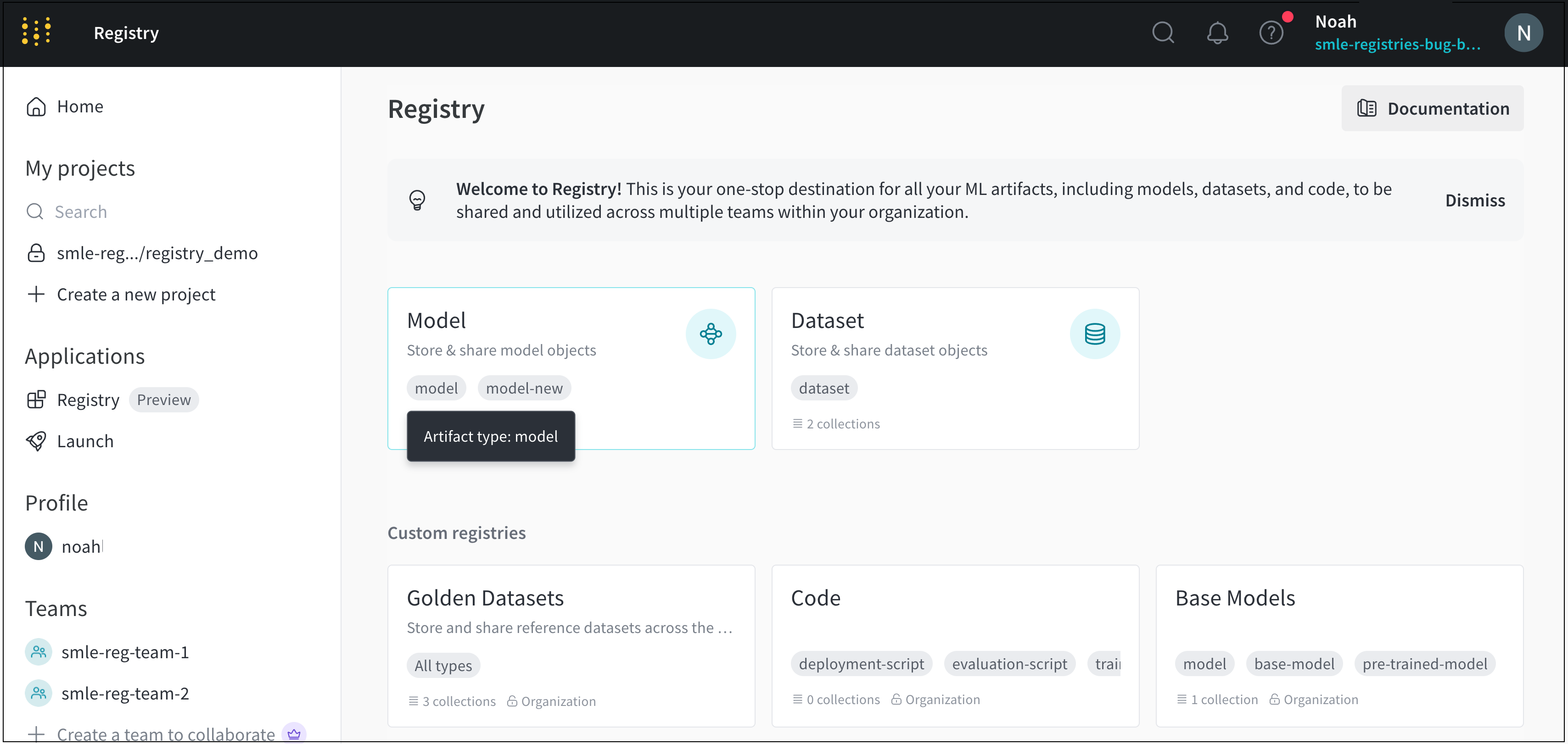 Artifact types selection