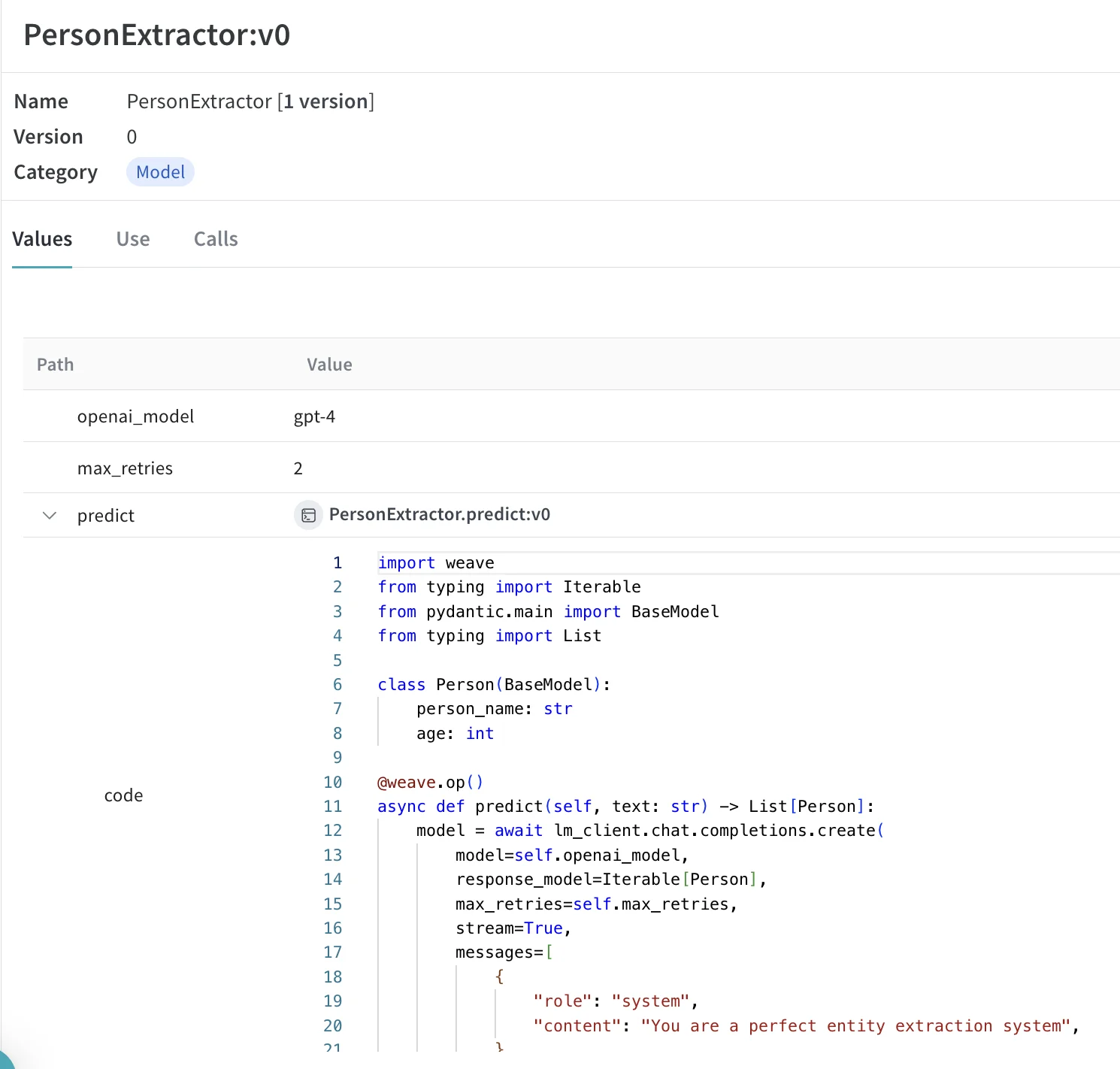 Interface de Tracing et de gestion des versions d’Instructor Weave Model avec les versions du modèle et l’historique des traces
