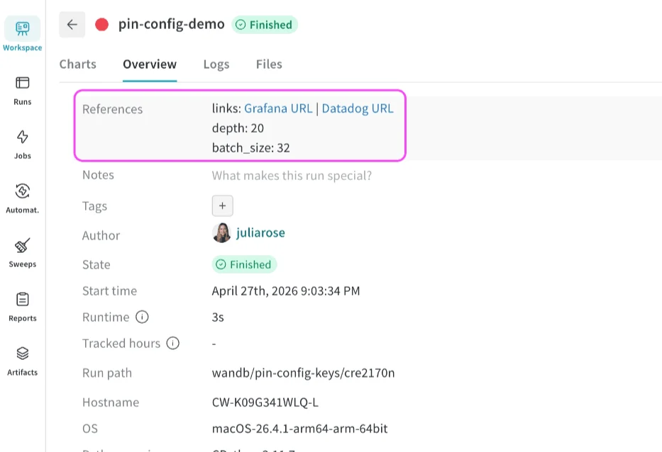Pinned config keys in References section