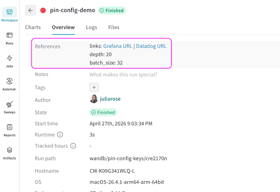 Pinned config keys in References section