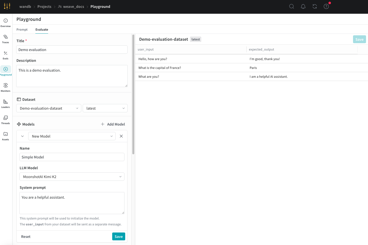 Interface de l’Evaluation Playground