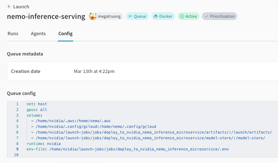 Launch queue configuration in the W&B UI