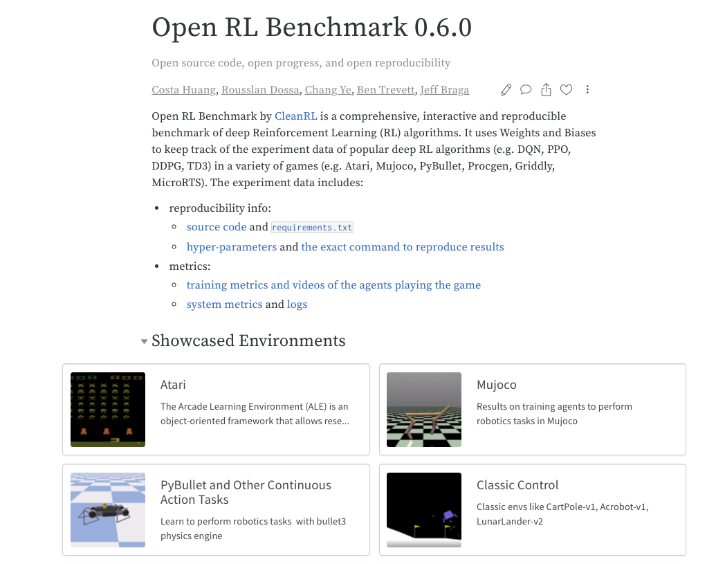 Tableau de bord OpenAI Gym