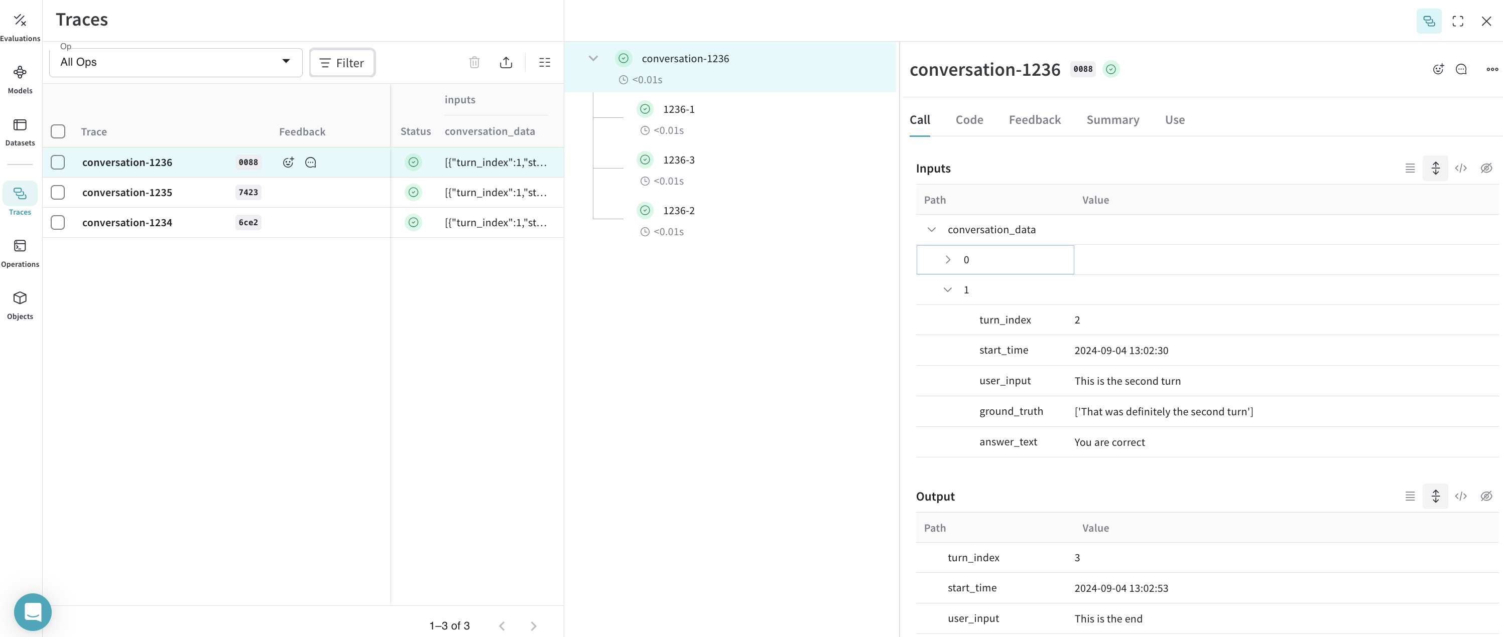 Weave UI にインポートされた会話のトレース