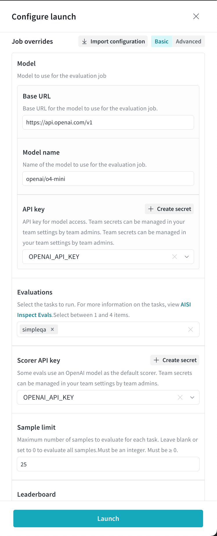 Example hosted model evaluation job