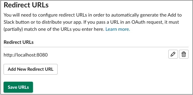 Redirect URLs configuration