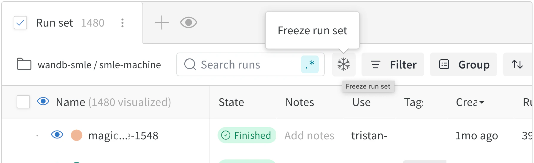 Runset 고정 버튼