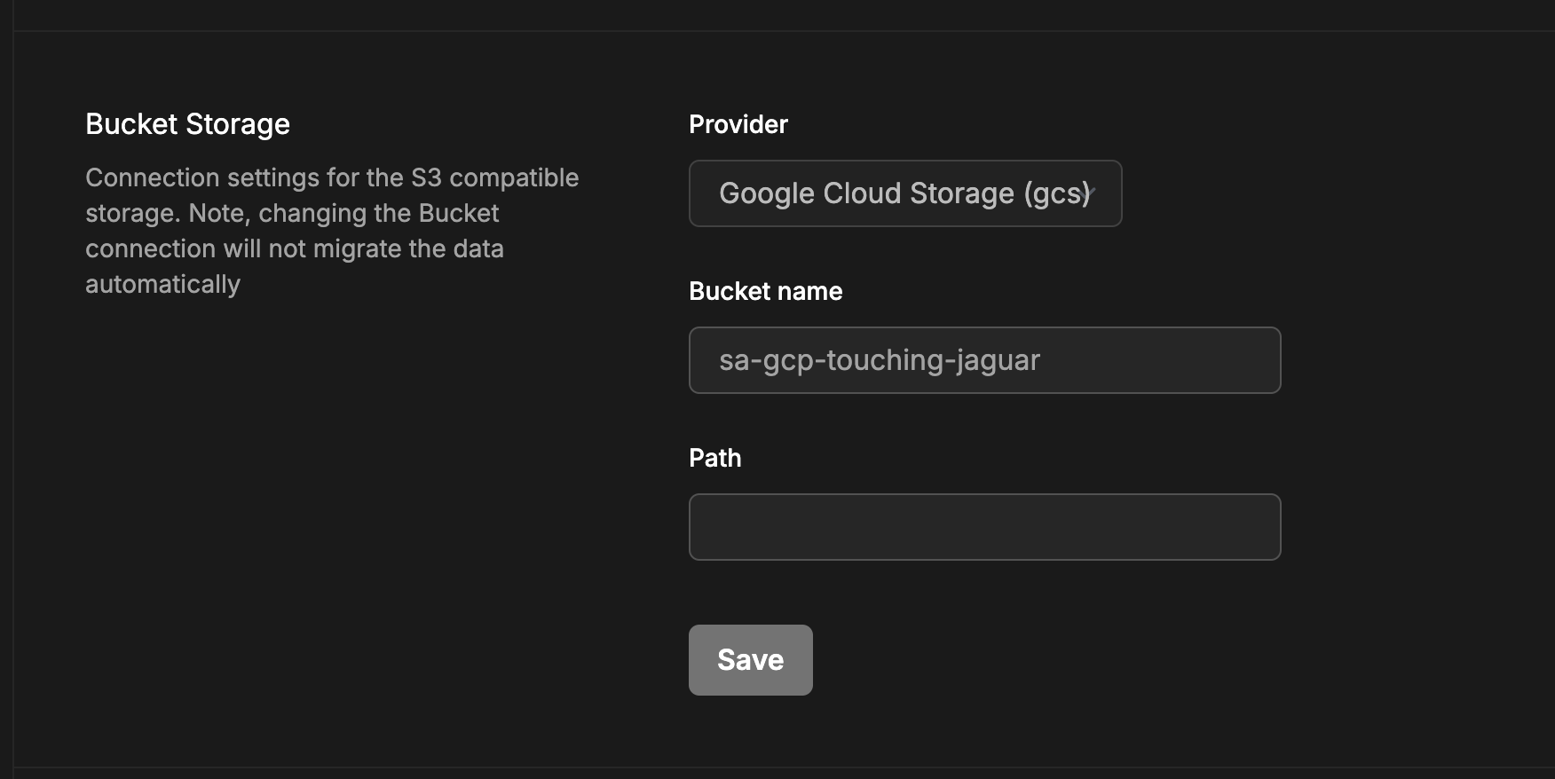 Google Cloud file storage configuration
