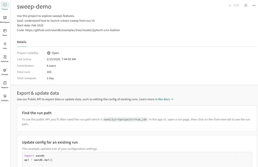 Project overview tab