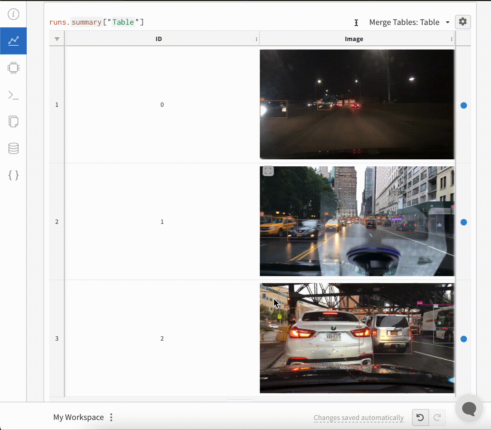 表 のインタラクティブなバウンディングボックス