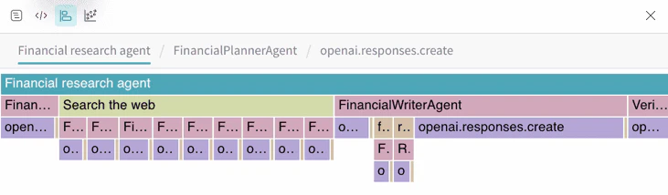 Vue de trace montrant un flame graph des ops dans une trace