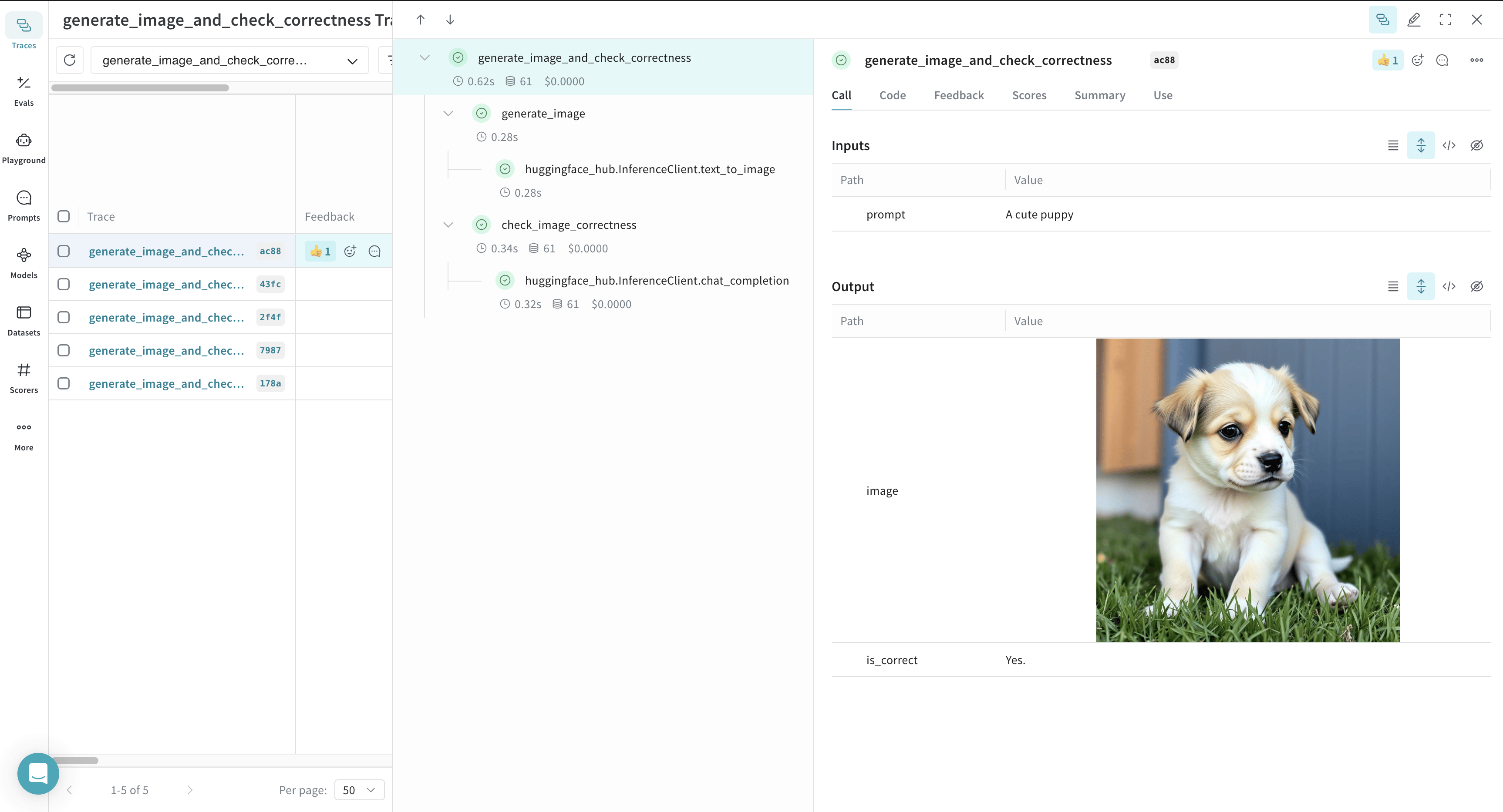 Weave now logs all function calls wrapped with @weave.op, letting you analyze execution details in the Weave UI. Weave also captures and visualizes function execution, helping you to understand data flow and logic within your application.