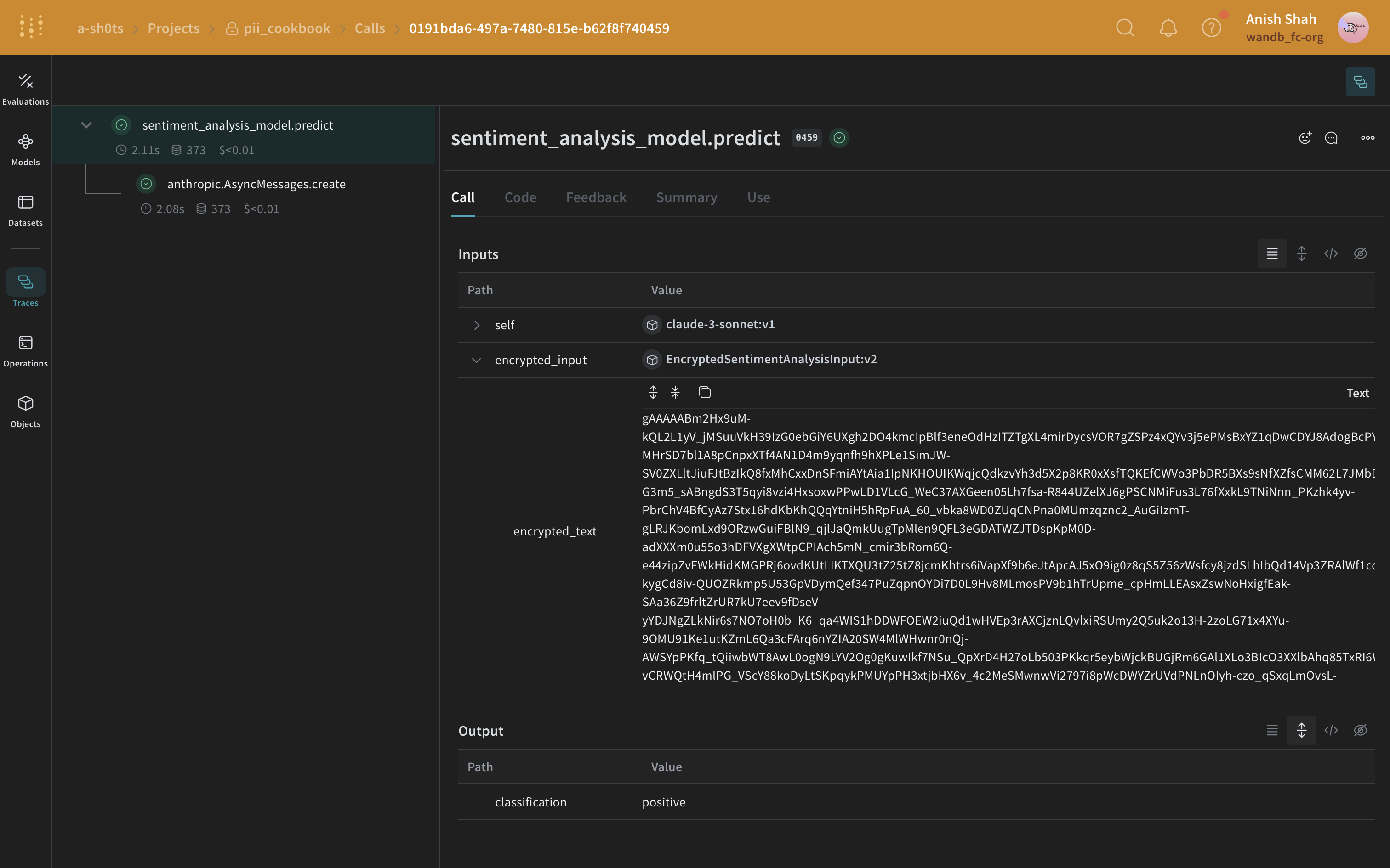 PII data encryption process with encrypted text output and encryption key management