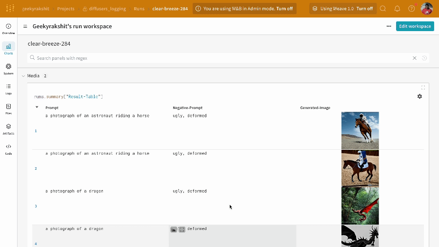 Experiment results logging