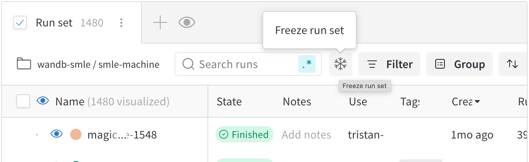Freeze runset button