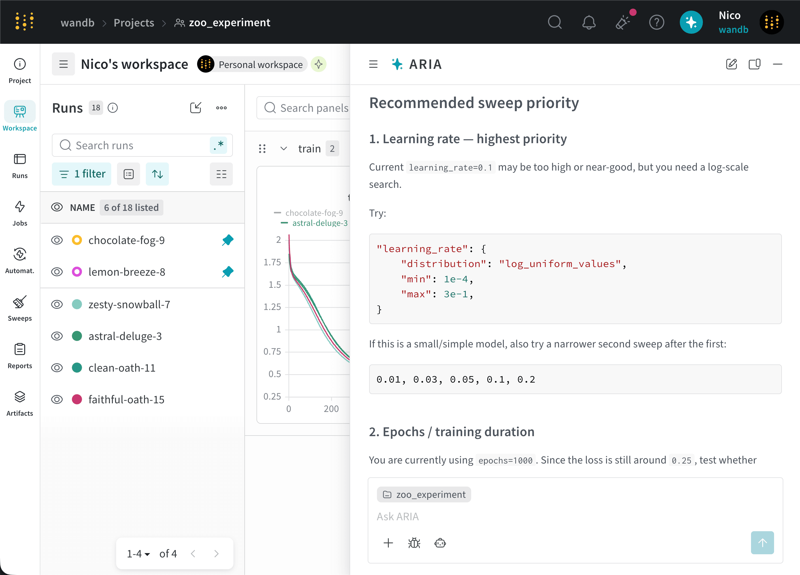 ARIA recommendations for hyperparameter tuning