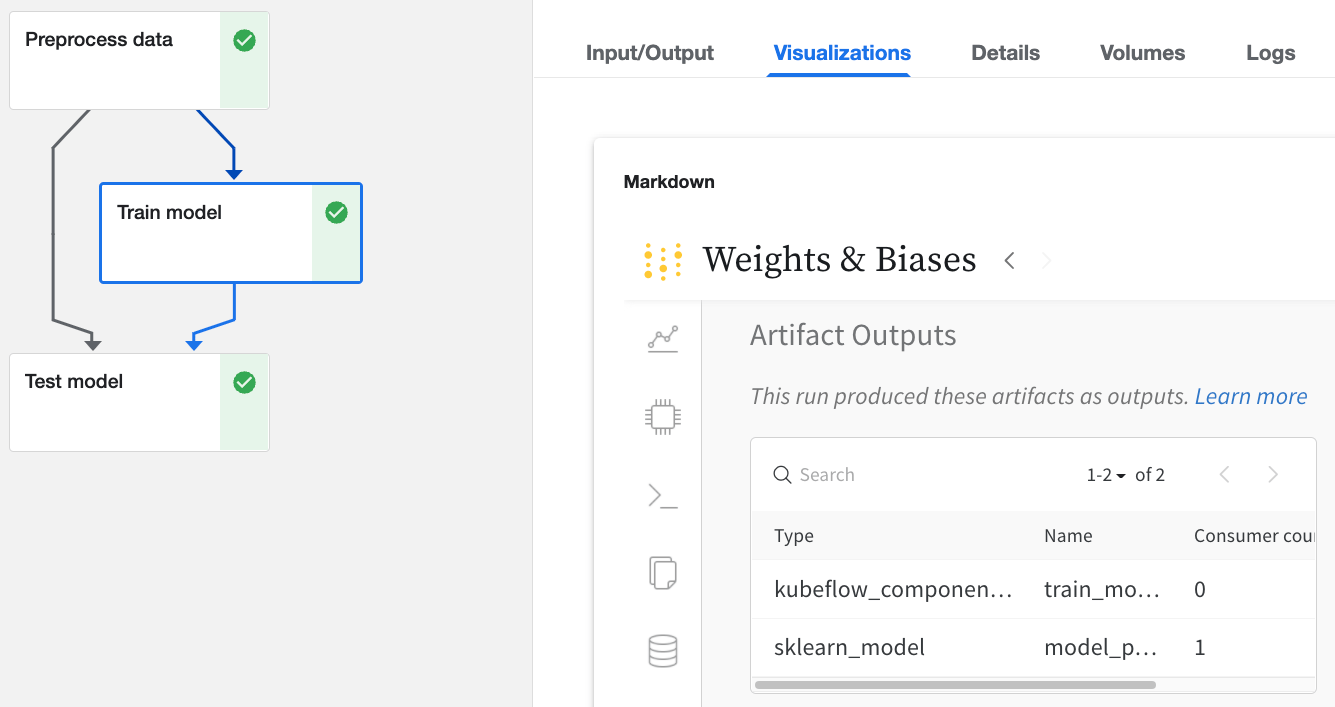 W&B dans l’interface utilisateur de Kubeflow