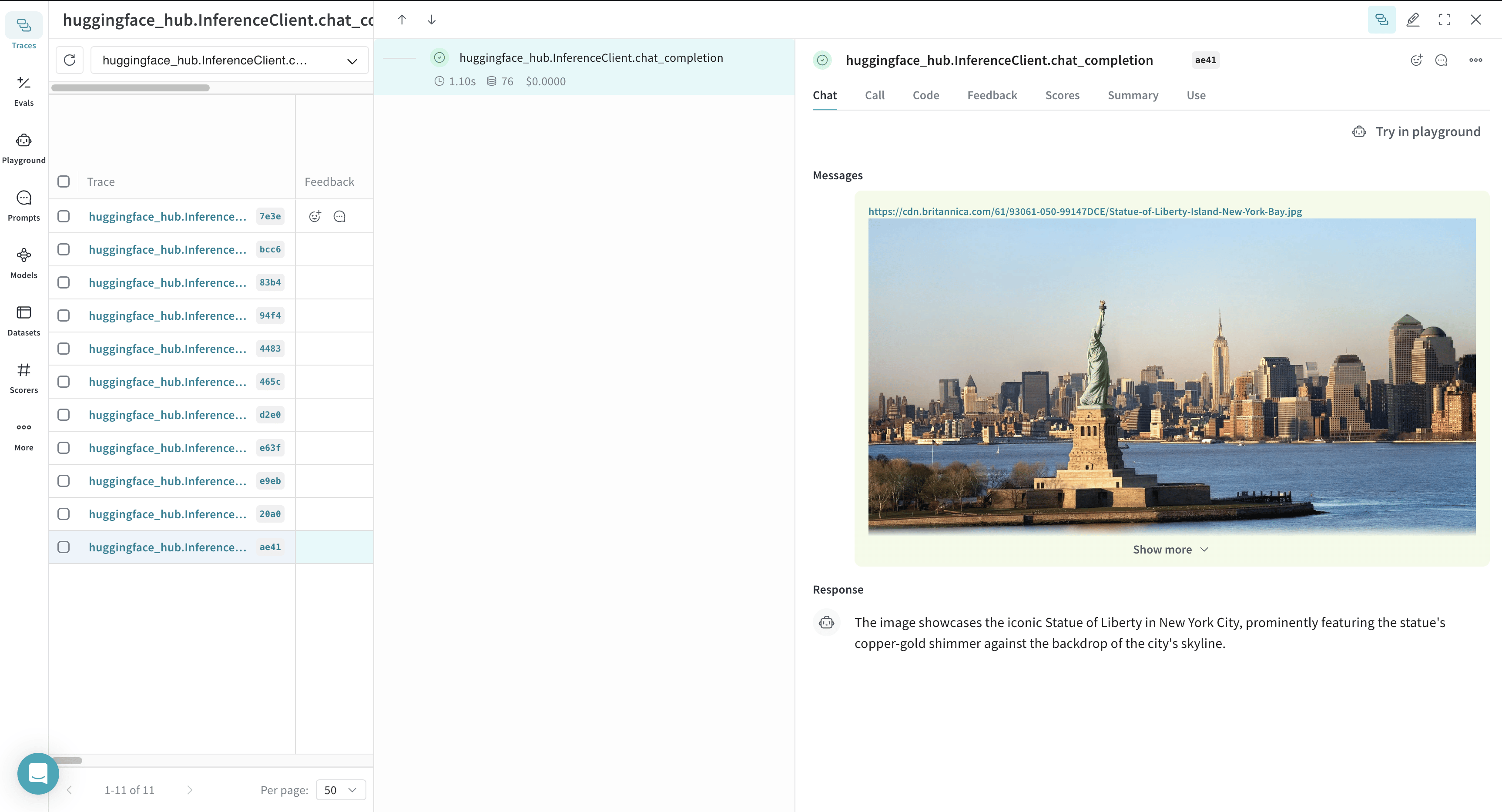 Weave chat view in the UI with the entire chat history with the model