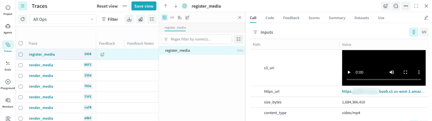 A referenced image rendering inline in the Weave Traces view, resolved from a bucket URI that points at an object in your own cloud bucket.