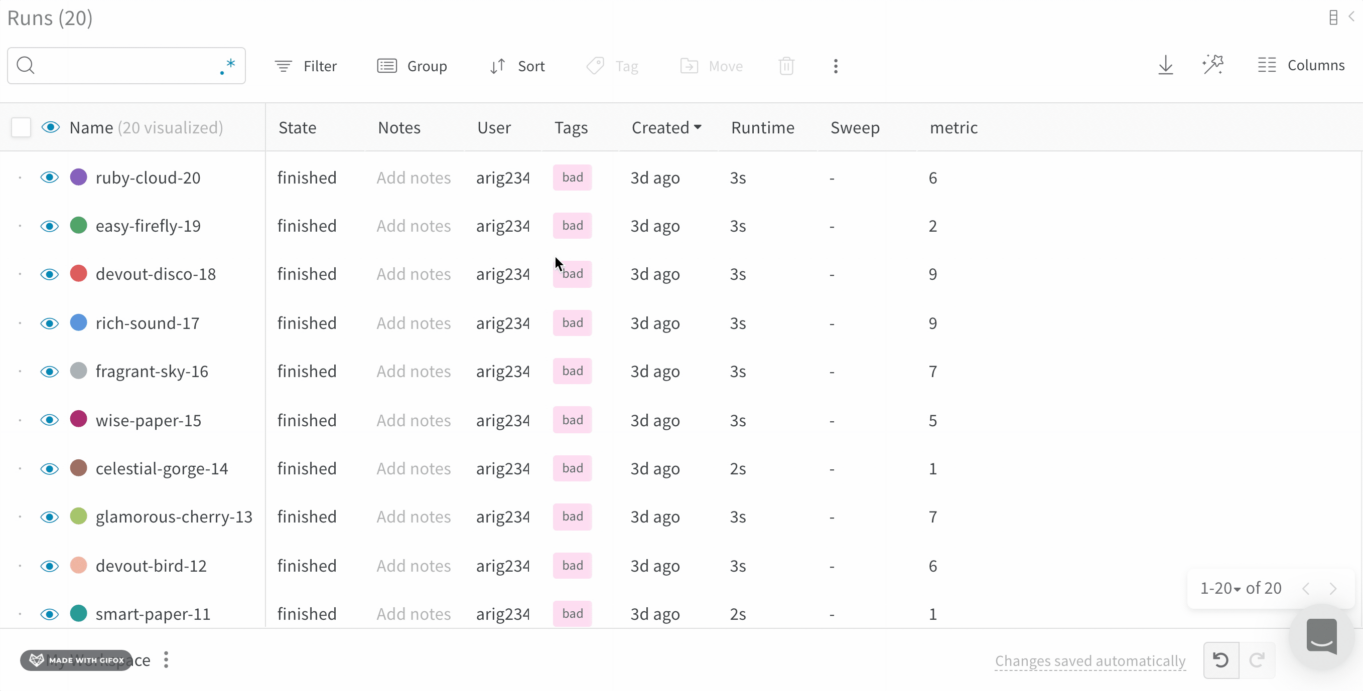 태그로 run 필터링