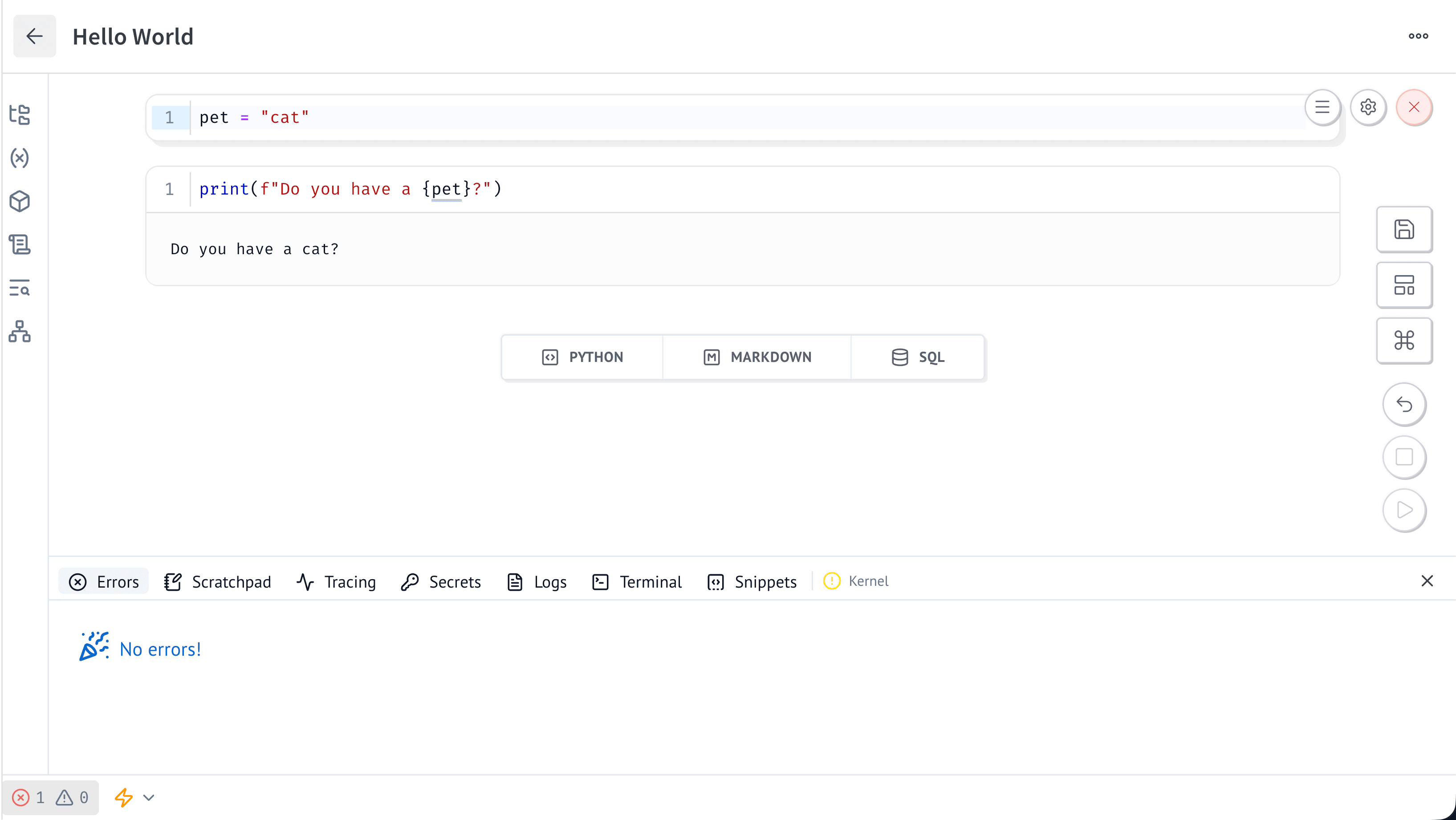Developer panel open at the bottom of the notebook editor