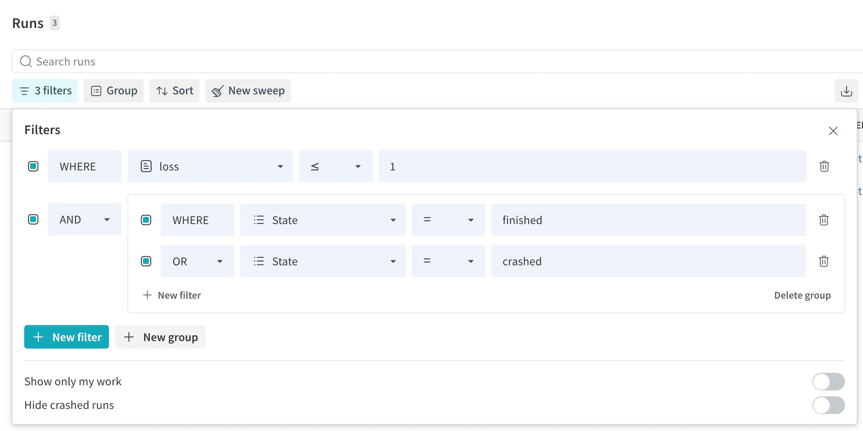 Combine filters with AND and OR conditions