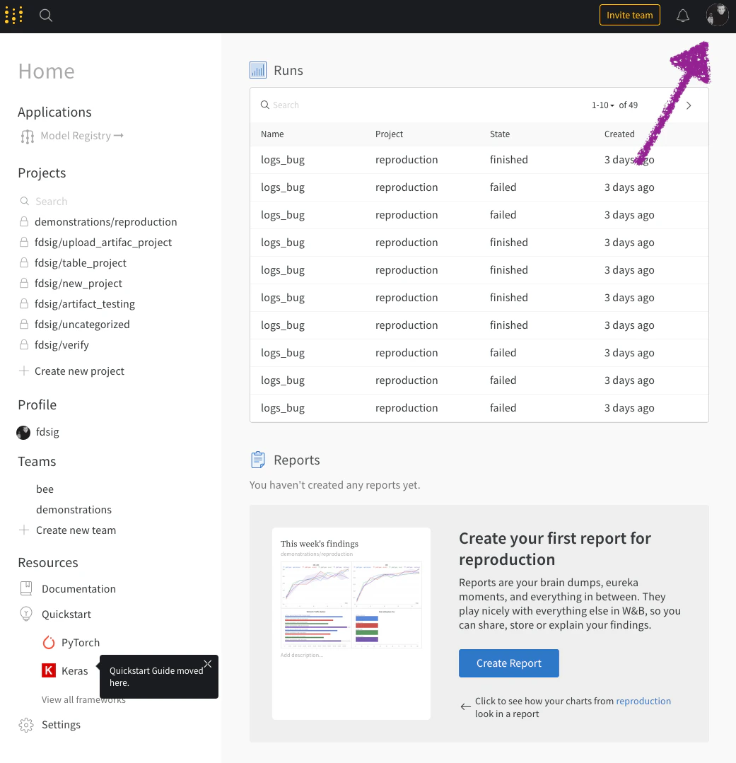Navigation dans W&B App