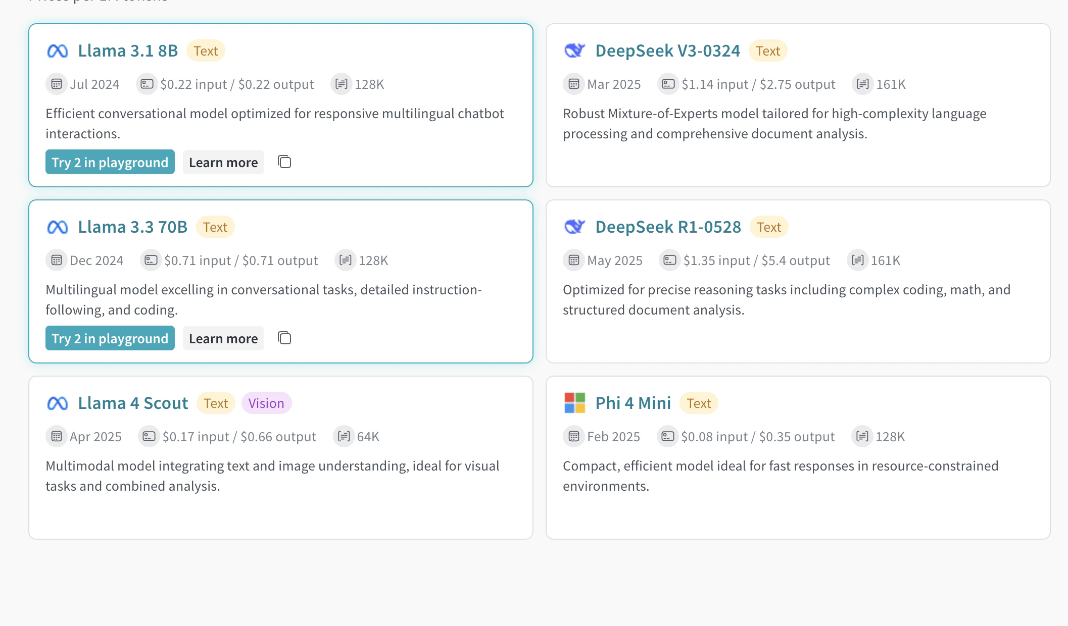 Playground で比較する複数のモデルを選択
