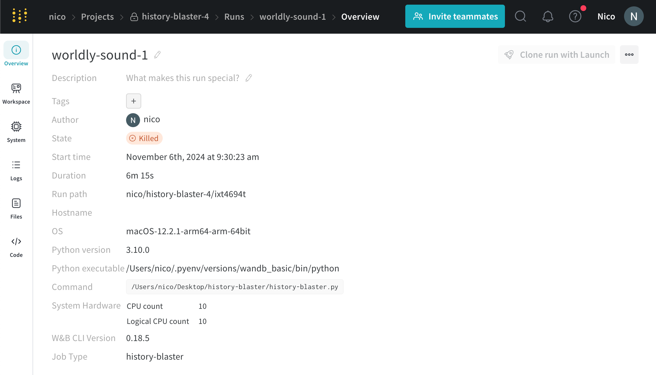Run status after manual stop