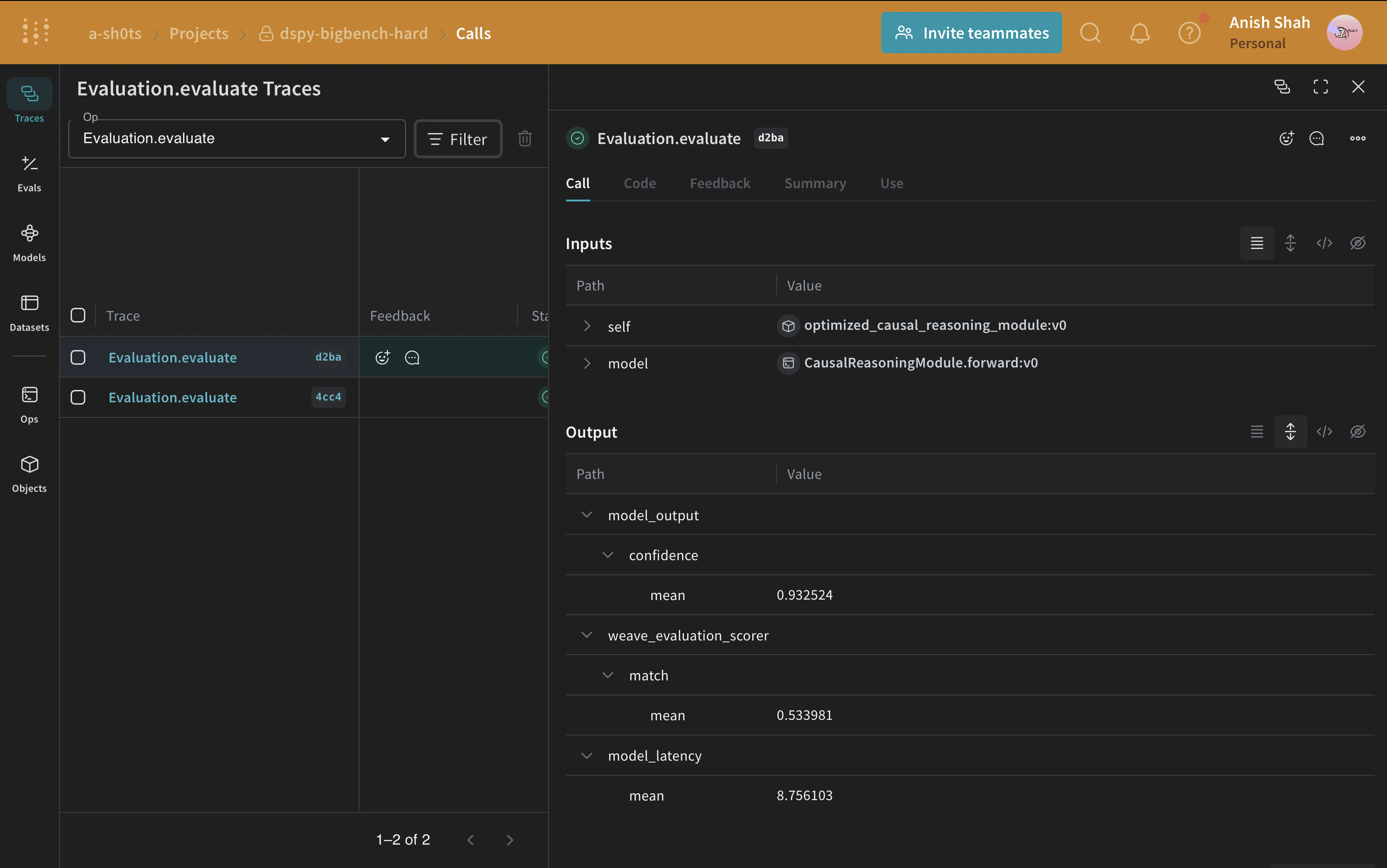 Optimized DSPy program evaluation results with improved performance metrics and output quality