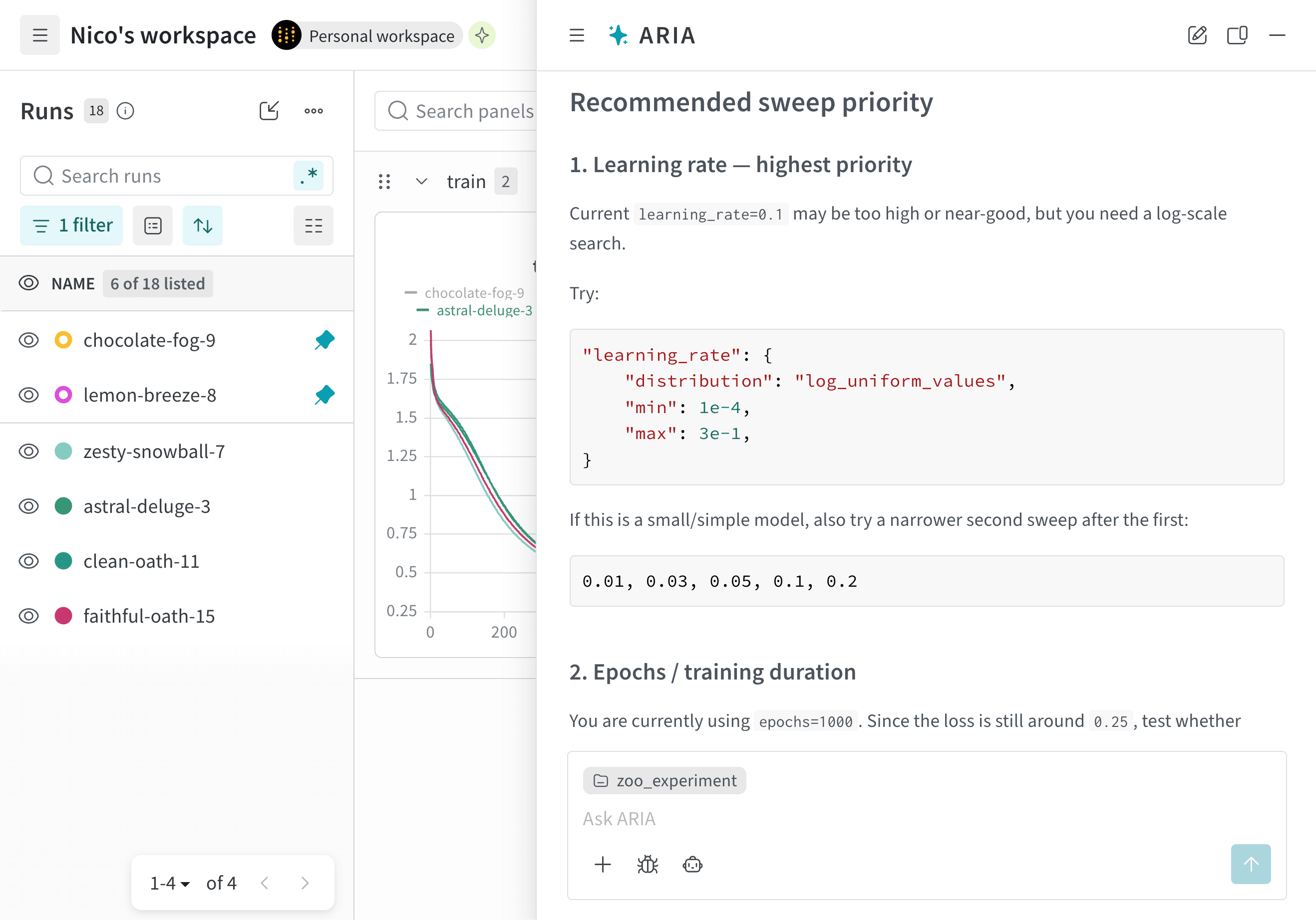 ARIA recommendations for hyperparameter tuning