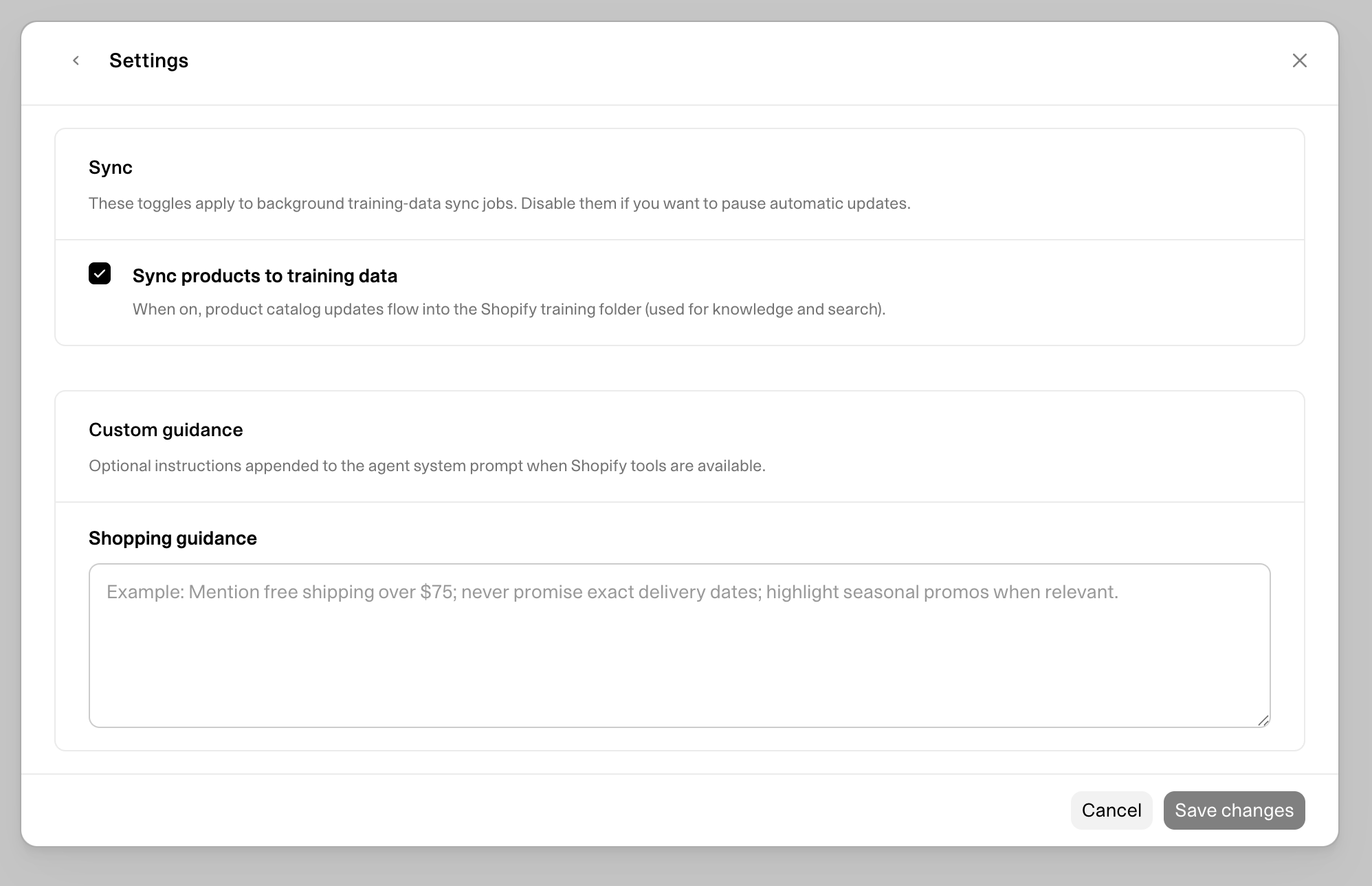Shopify Integration Settings