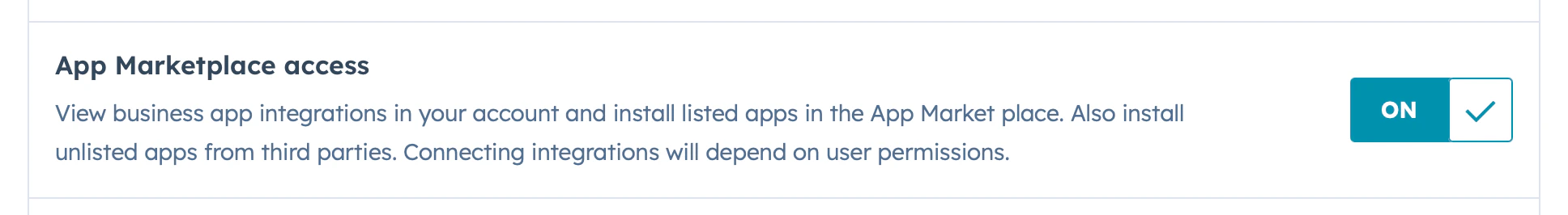 App Marketplace Access toggle enabled on the Settings Access page