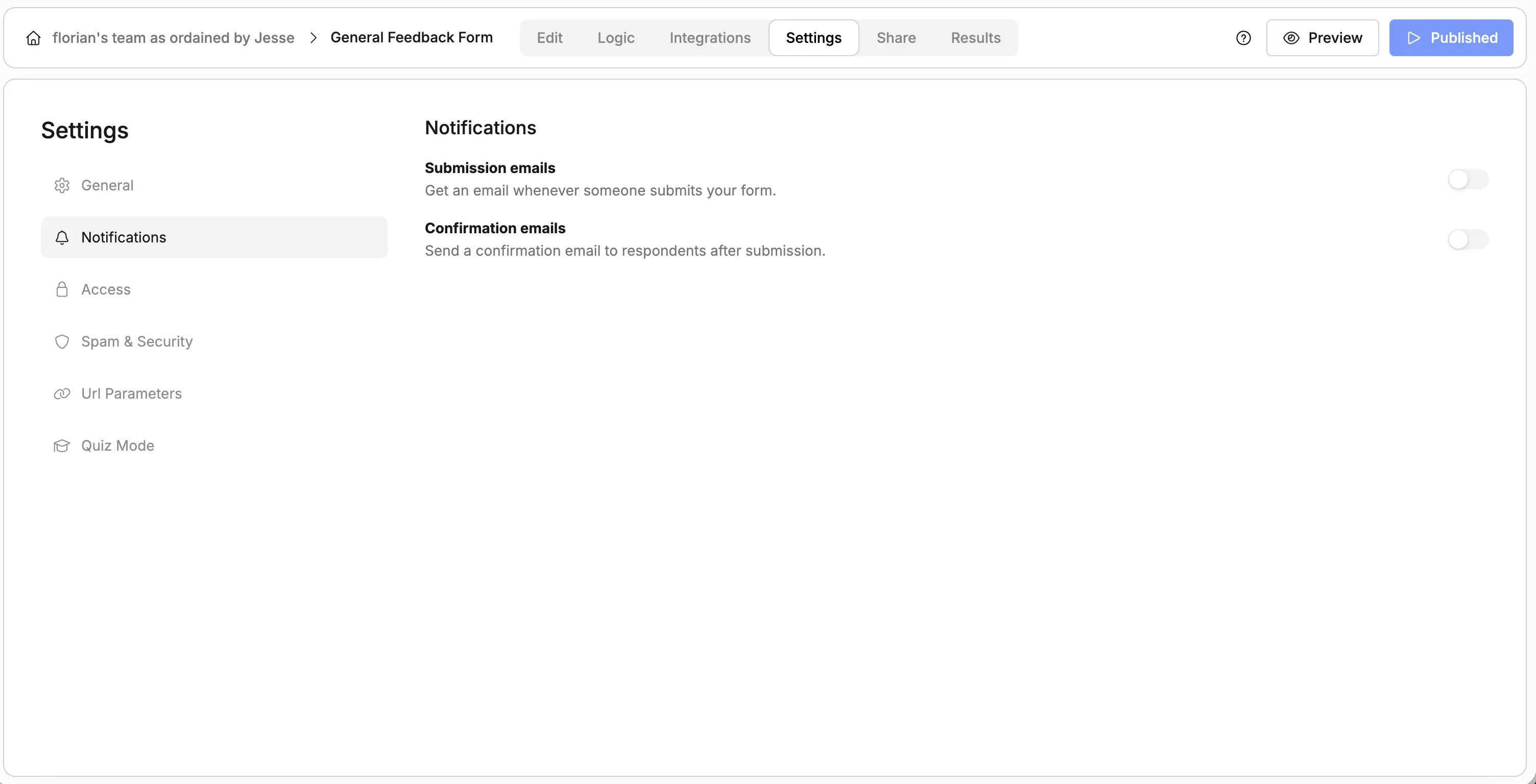 Screenshot showing the email notification settings in Weavely AI.