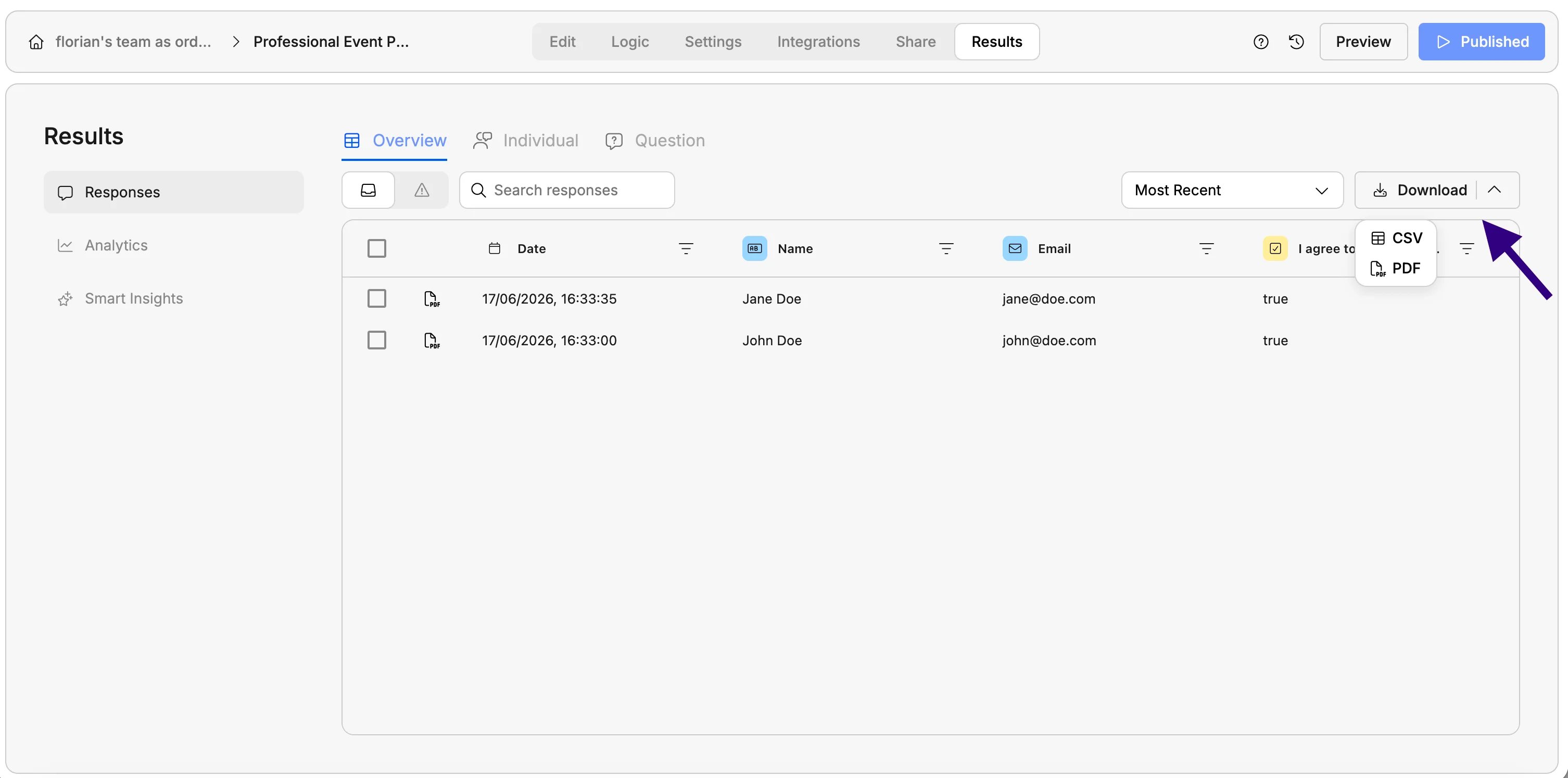 Screenshot showing where to bulk download PDF reports in Weavely AI.