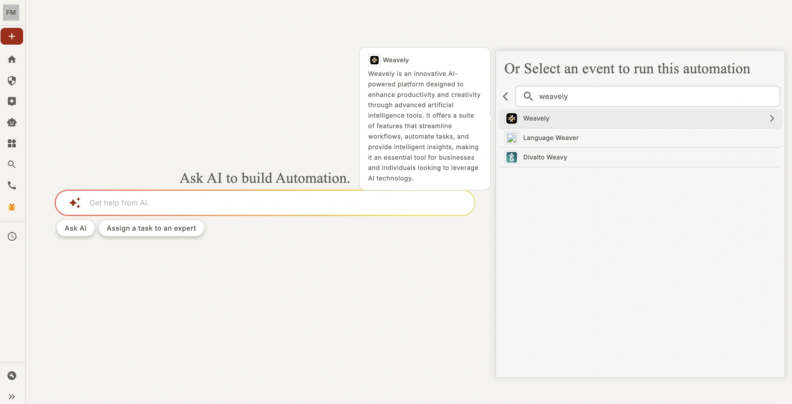 Screenshot of searching for Weavely AI forms in viaSocket