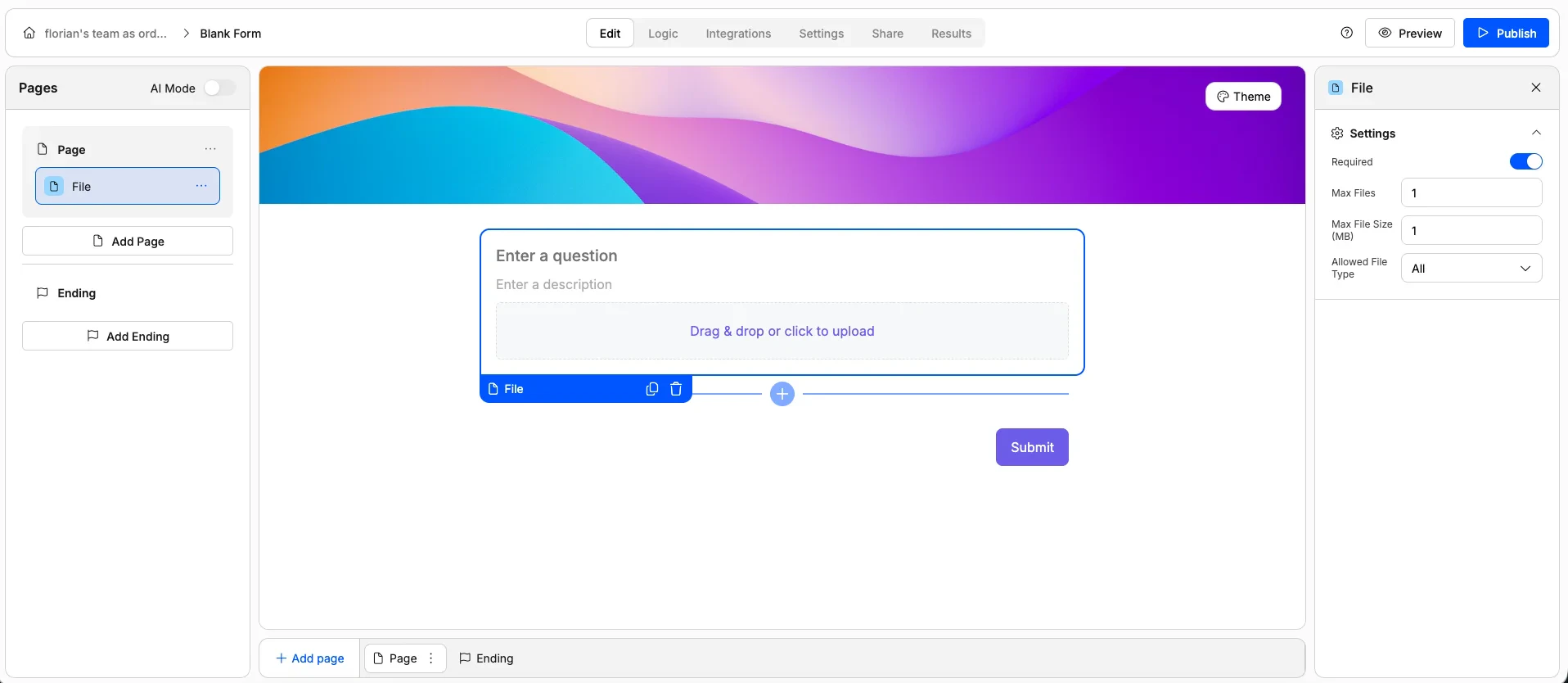 Screenshot of the "File" form element in Weavely AI.