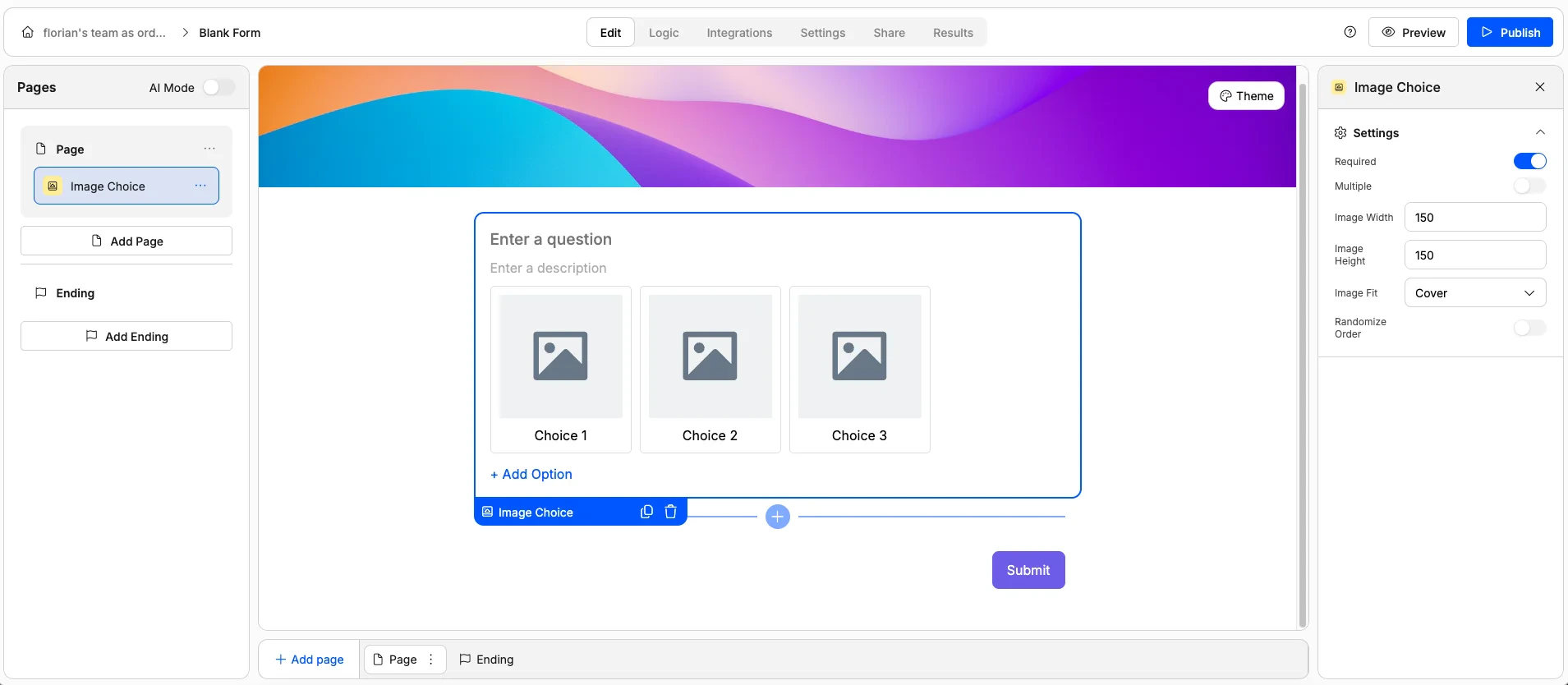 Screenshot of the "Image Choice" form element in Weavely AI.