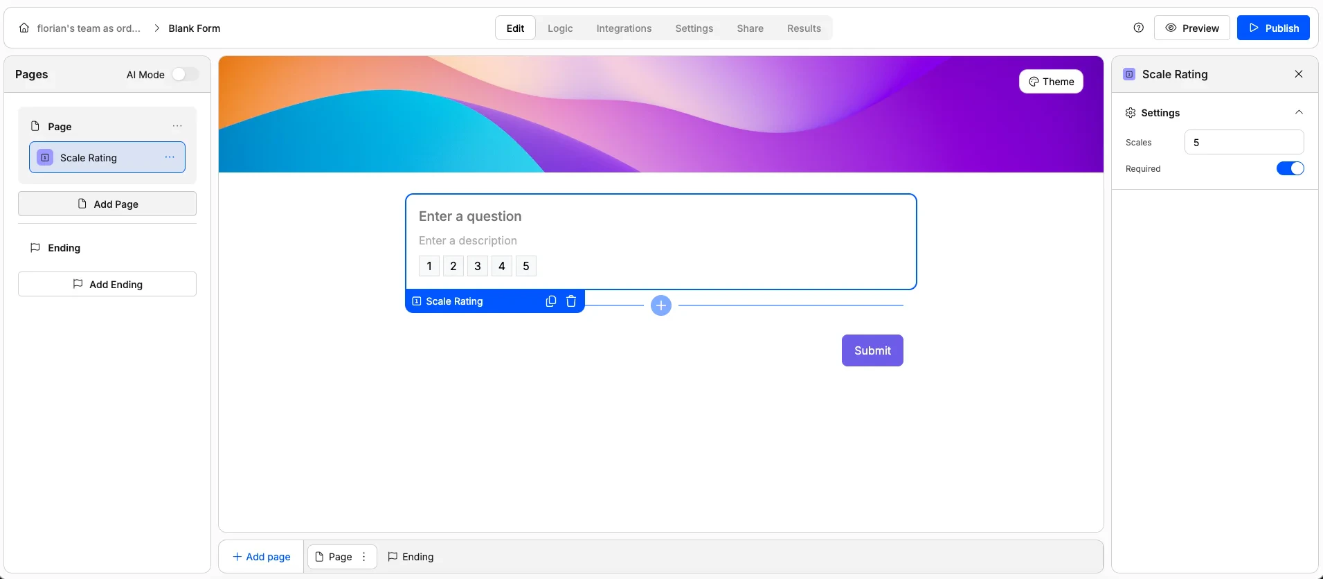 Screenshot of the "Scale Rating" form element in Weavely AI.