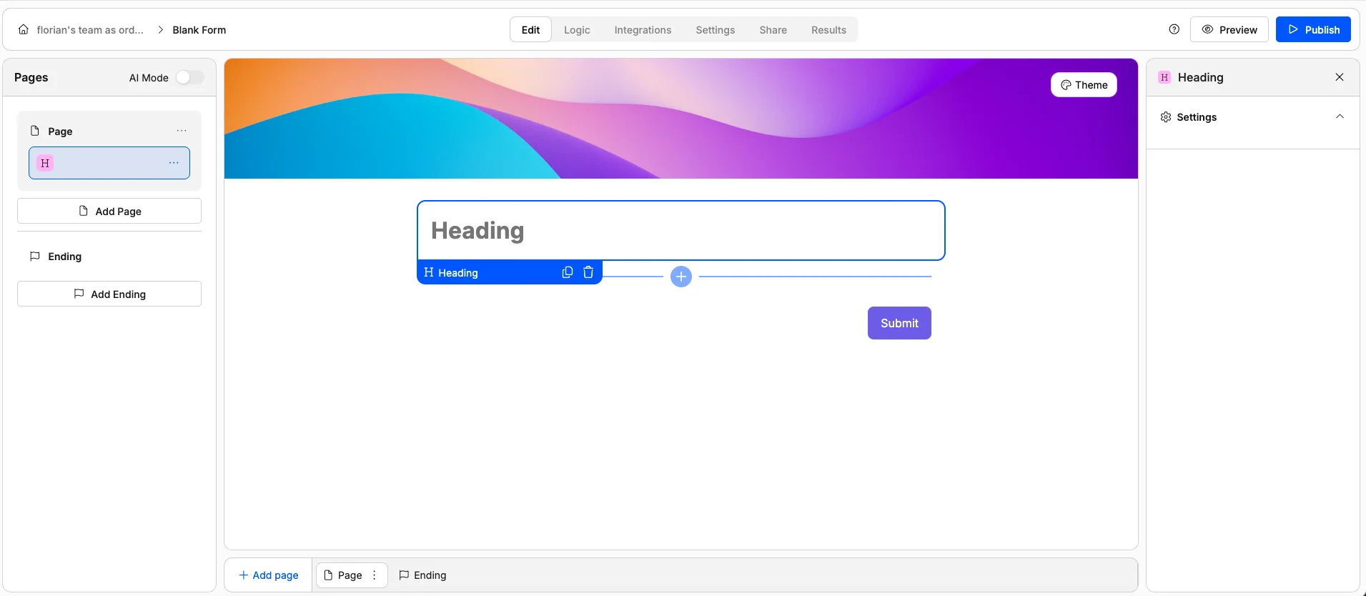 Screenshot of the "Heading" form element in Weavely AI.