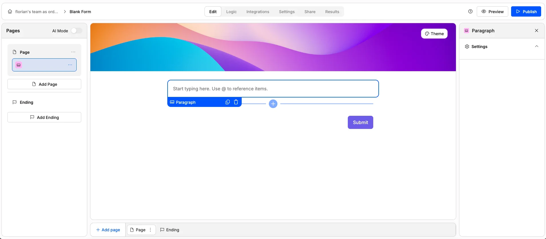 Screenshot of the "Paragraph" form element in Weavely AI.