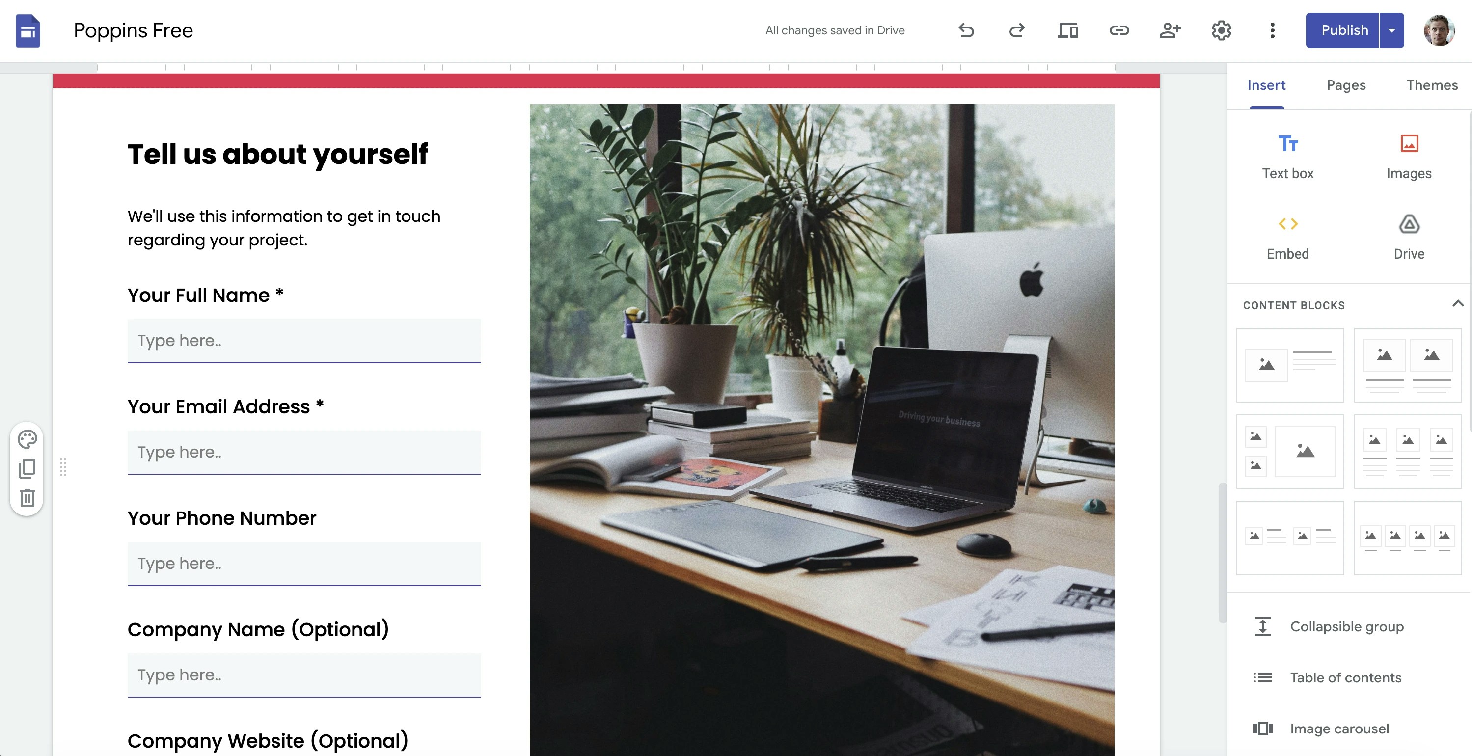 Screenshot showing a Weavely AI form embedded in a Google Site
