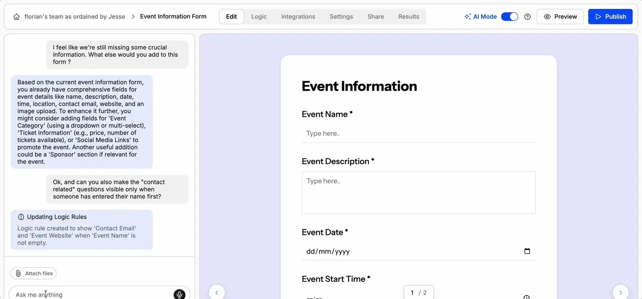 Animated screenshot showing how to style a web form using AI in Weavely
