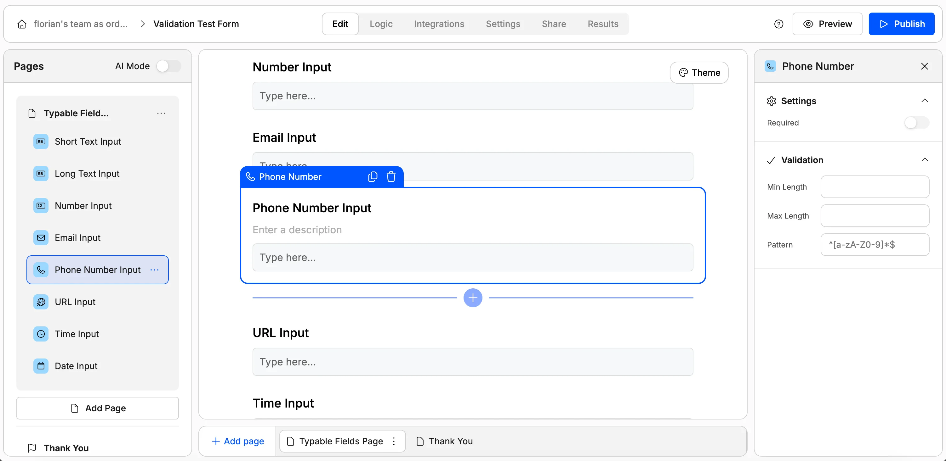 Screenshot showing field validation for phone values in Weavely AI.